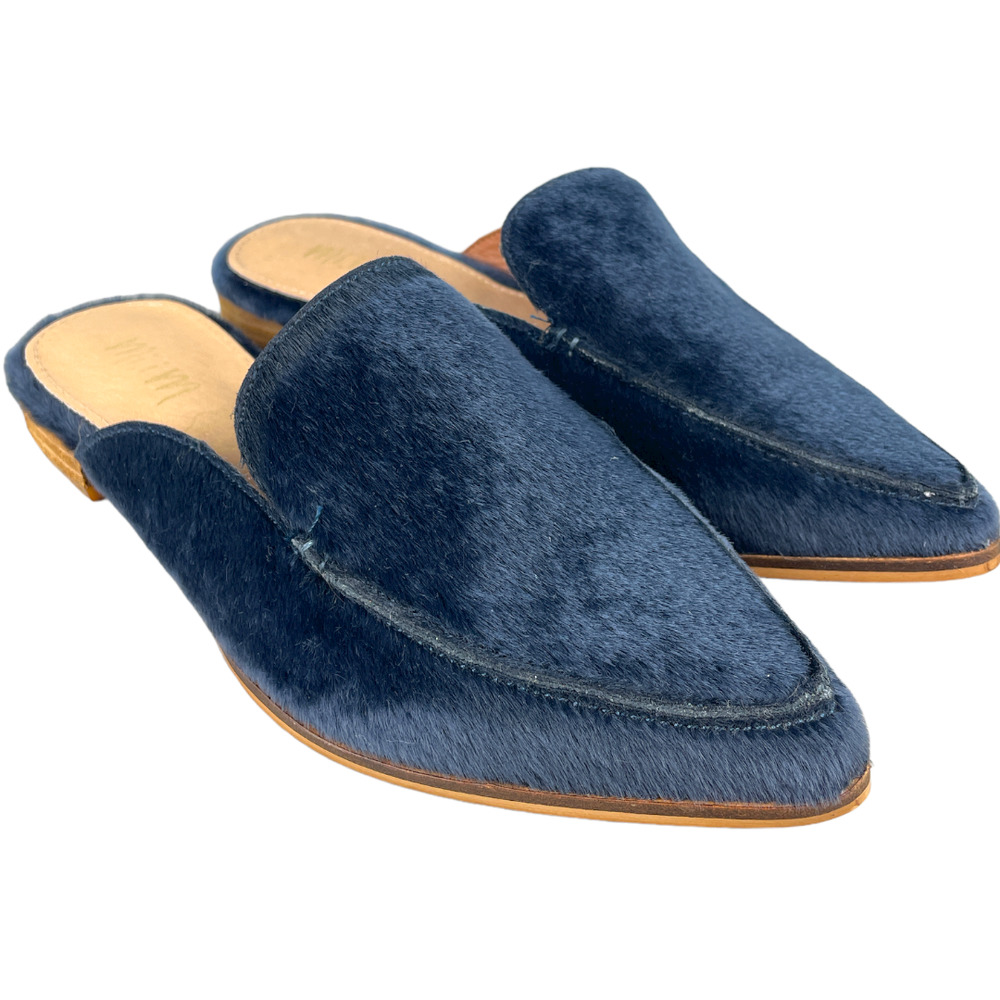 Mi.Im Faux Calf Hair Navy Blue Slip On Slide Mules Size 7